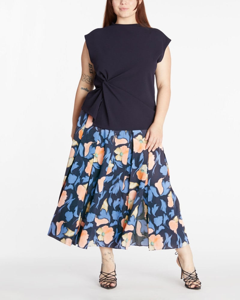 Front of a model wearing a size 3X Robin Top in Maritime Blue by Tanya Taylor. | dia_product_style_image_id:322323